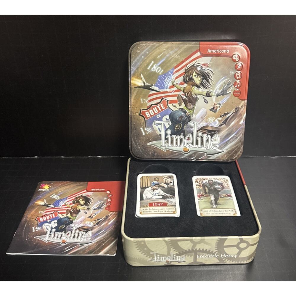 Timeline Americana Trivia Card Game Asmodee 110 Cards Tin Box Complete History